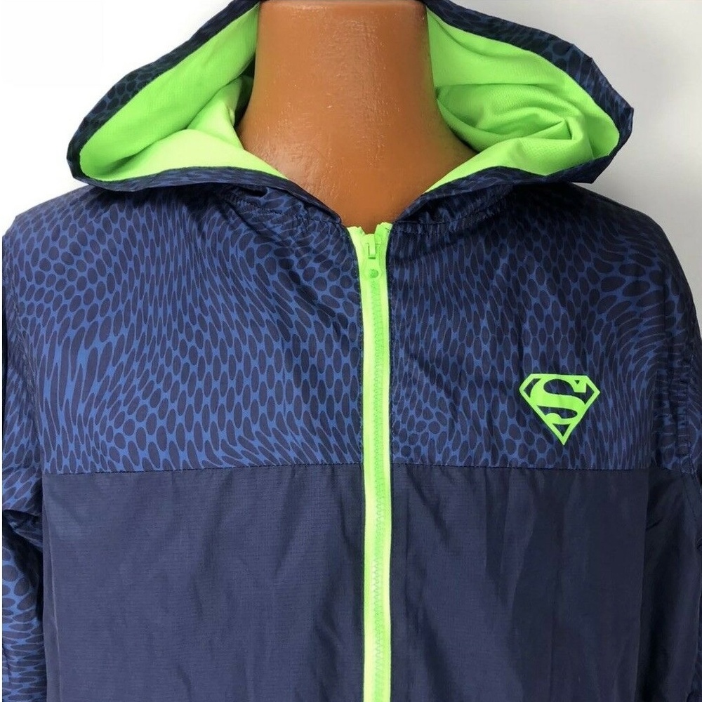 Mens Adult SUPERMAN Logo Windbreaker Jacket Coat Size Large XL Navy Blue NWT